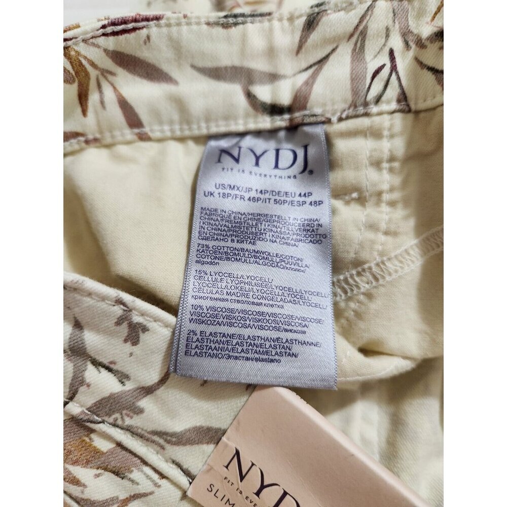 NYDJ Sheri Slim Leg Jeans Cream Beige Leaf Leaves Floral Size 14P Stretch (CJ6) - Picture 7 of 11